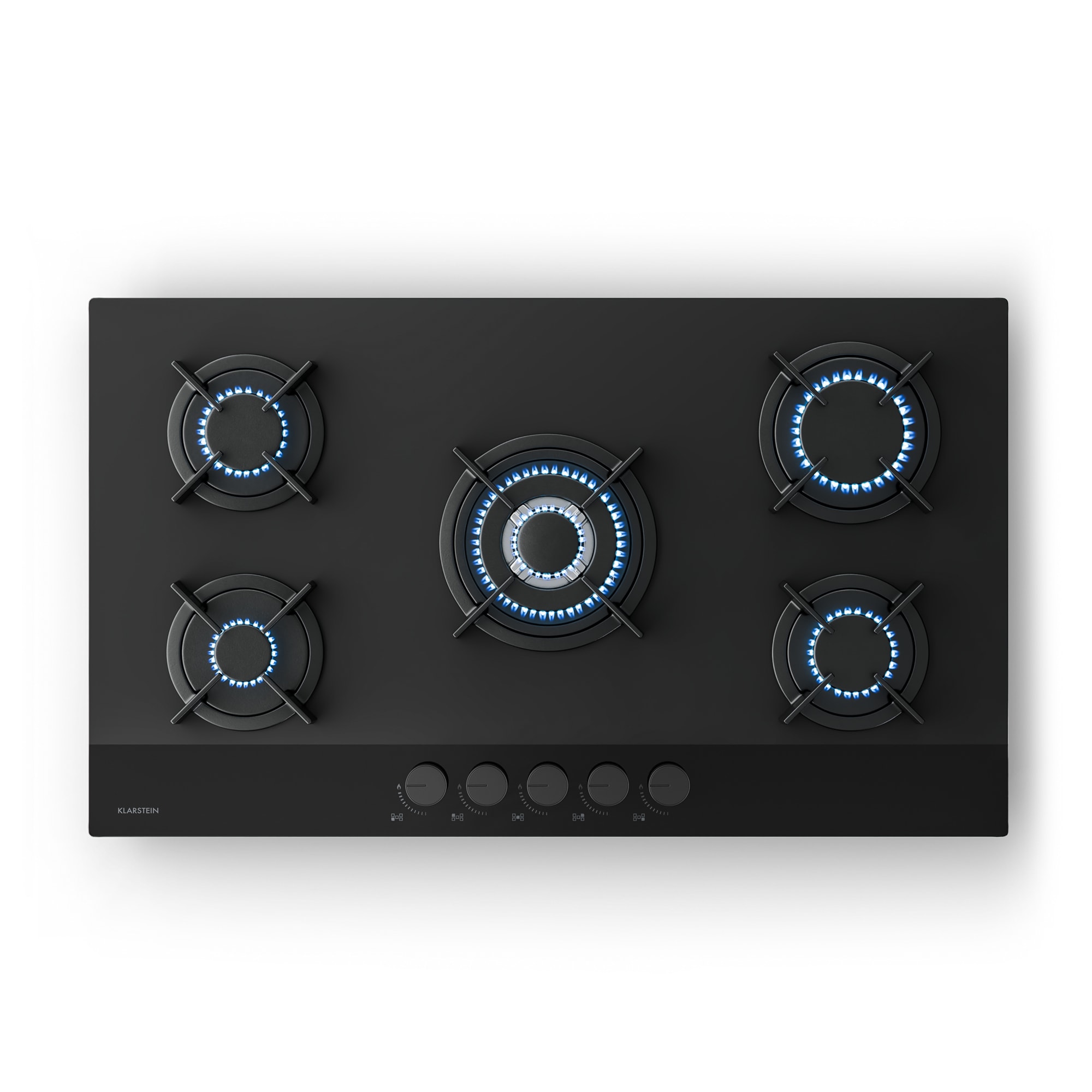 Klarstein Plinska ploča za kuhanje Velaire, 5 plamenika s električnim paljenjem, kompatibilna s prirodnim plinom i ukapljenim naftnim plinom, 10400 W, 90 cm