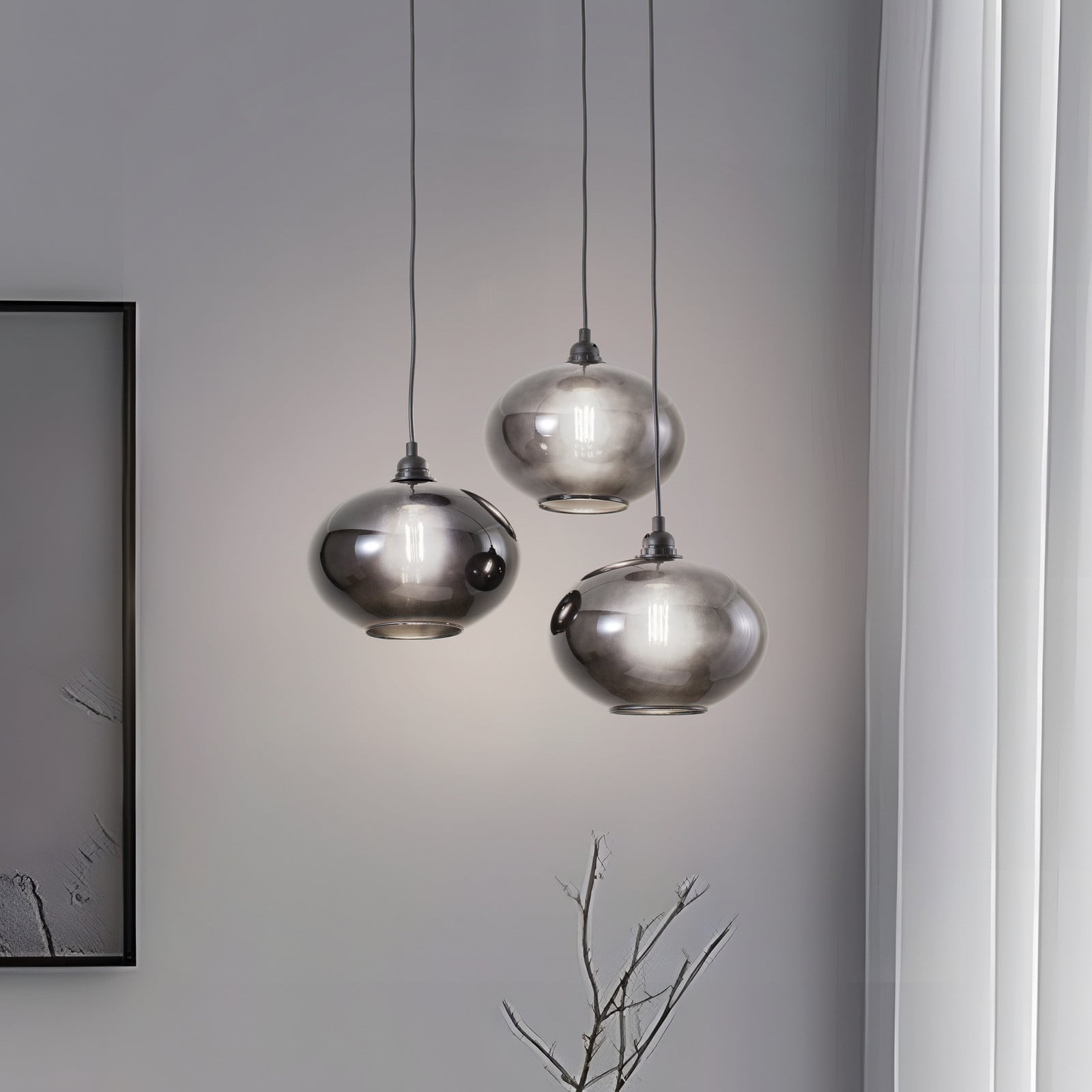 Viseća lampa Smoked 051 3-bulb okruglo staklo Ø27cm