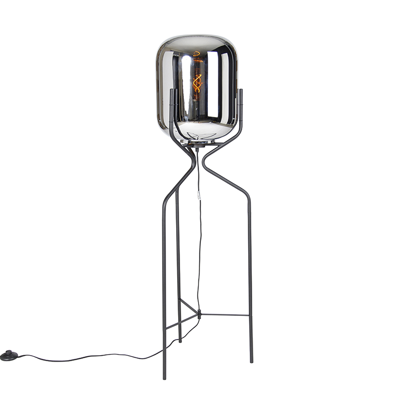 Dizajnerska podna lampa crna s dimnim staklom - Bliss