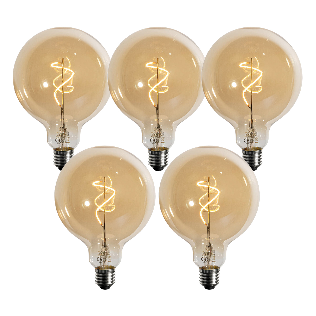 Set od 5 E27 prigušivih LED žarulja spiralne niti zlatne G125 4W 270 lm 2700K