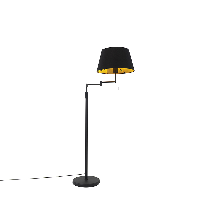 Podna lampa crna s crnim sjenilom i podesivim krakom - Ladas Deluxe