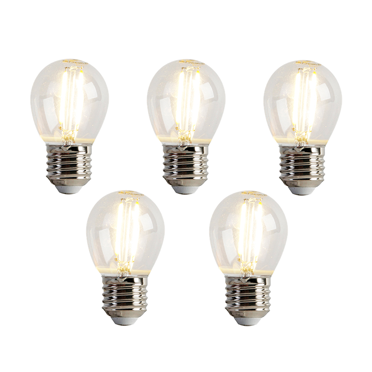 Set od 5 LED žarulja E27 P45 prozirne 2W 200lm 2700K