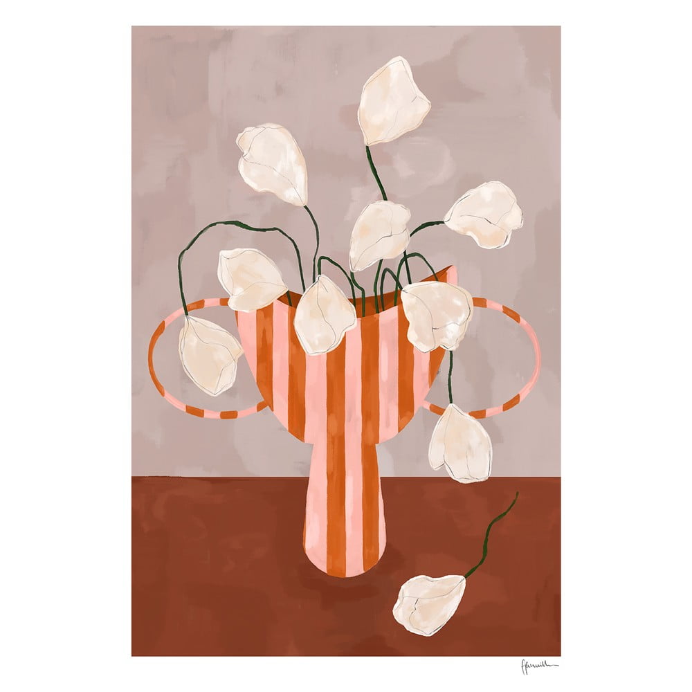 Plakat 50x70 cm White Flowers in Striped Vase – Frankie Penwill – The Poster Club