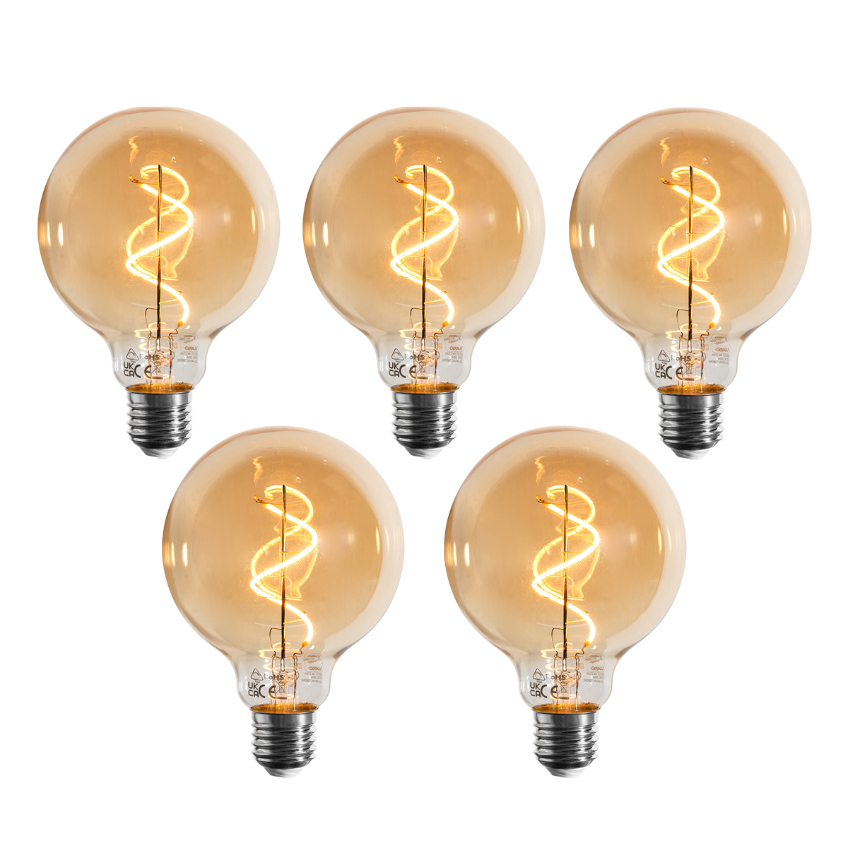 Set od 5 E27 prigušivih LED žarulja spiralne niti G95 zlatne 4W 270 lm 2100K