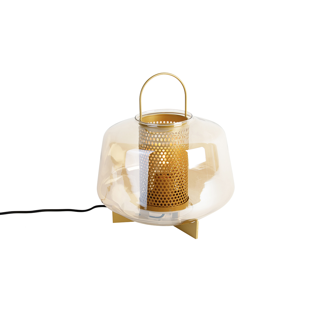 Stolna svjetiljka u stilu Art Deco zlatna s jantarno staklom 30 cm - Kevin