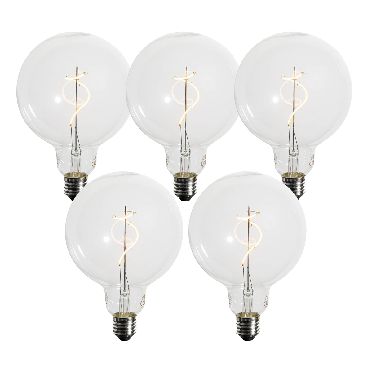 Set od 5 E27 prigušivih LED žarulja spiralne niti G125 4W 270 lm 2200K