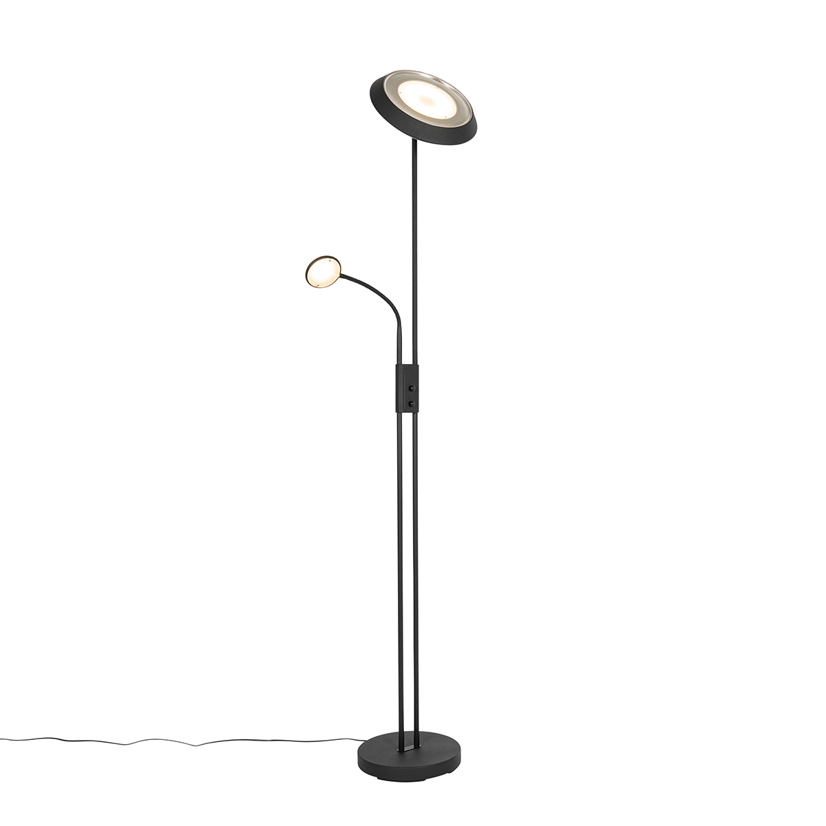 Podna lampa crna uključujući LED i prigušivač sa svjetlom za čitanje - Fez