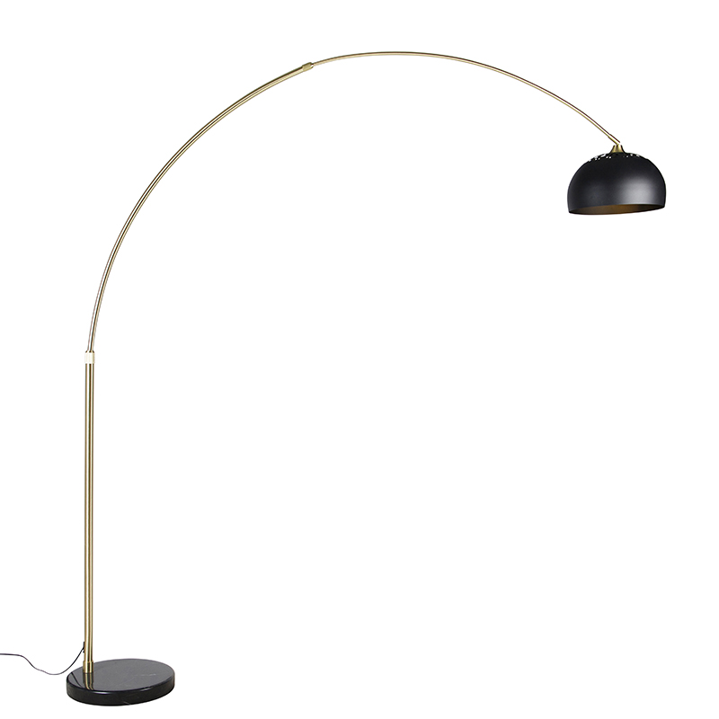 Moderna lukasta podna svjetiljka mesing s mramornom bazom i crnim sjenilom 32,5 cm - XXL