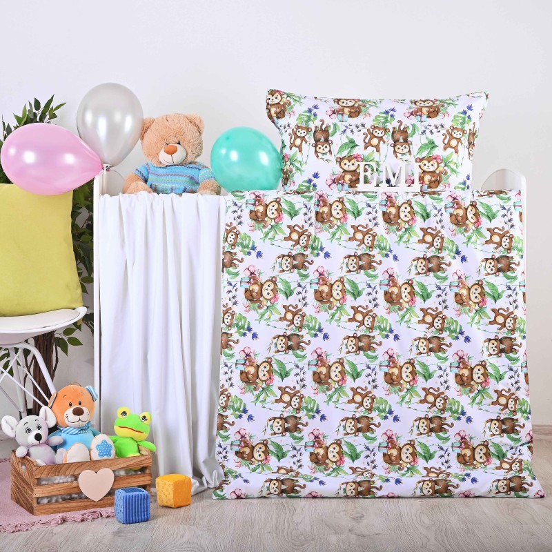 Dječja pamučna posteljina Monkeys EMI, Dječji set 90x130 + 45x65