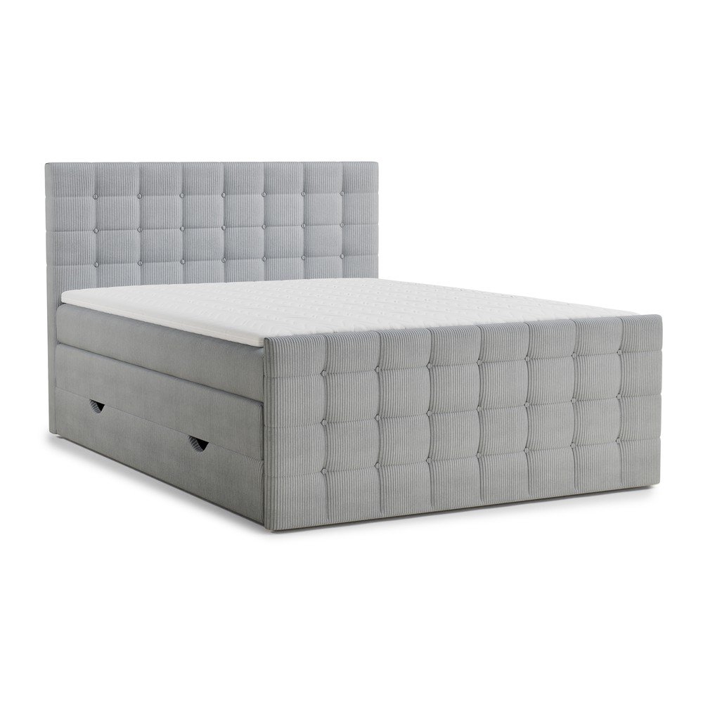 Sivi boxspring krevet s prostorom za odlaganje 200x200 cm Tasca – Maison de Rêve