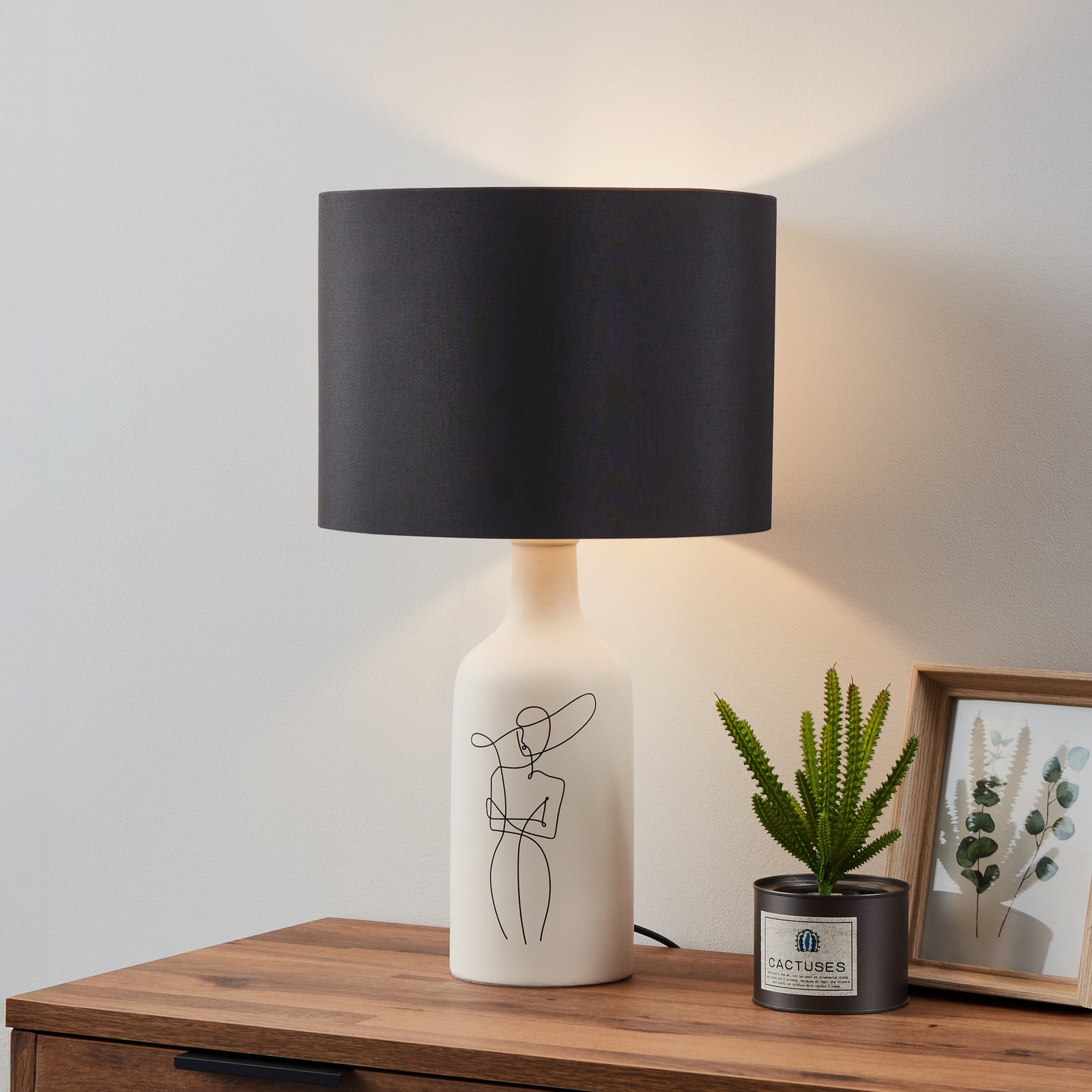 Stolna lampa EGLO Vinoza, baza bijela, abažur crni