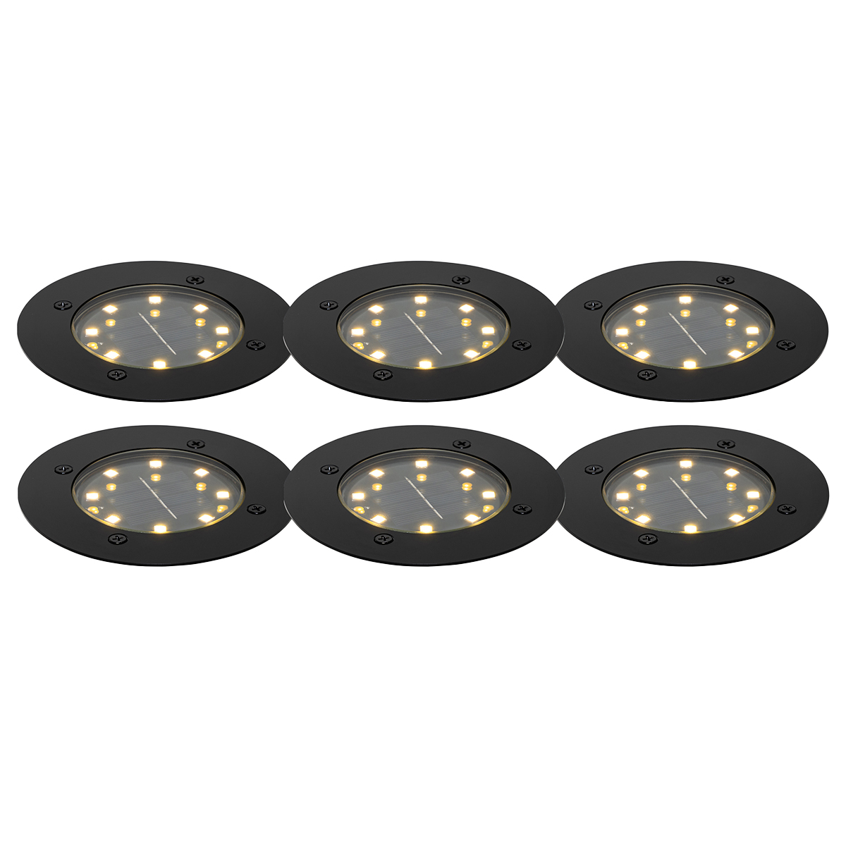 Set od 6 crnih ugradbenih svjetiljki za tlo s LED IP65 solarno - Terry