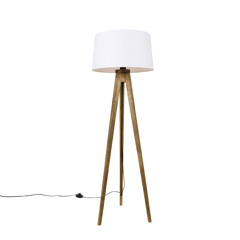 Rustikalni tronožni vintage drveni s bijelom platnenom sjenilom 45 cm - Tripod Classic