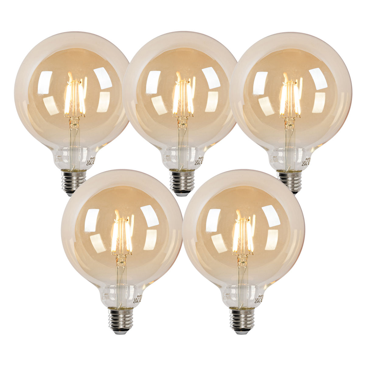 Set od 5 pametnih LED žarulja E27 G125 zlatne 4,9 W 470 lm 1800-4000 K