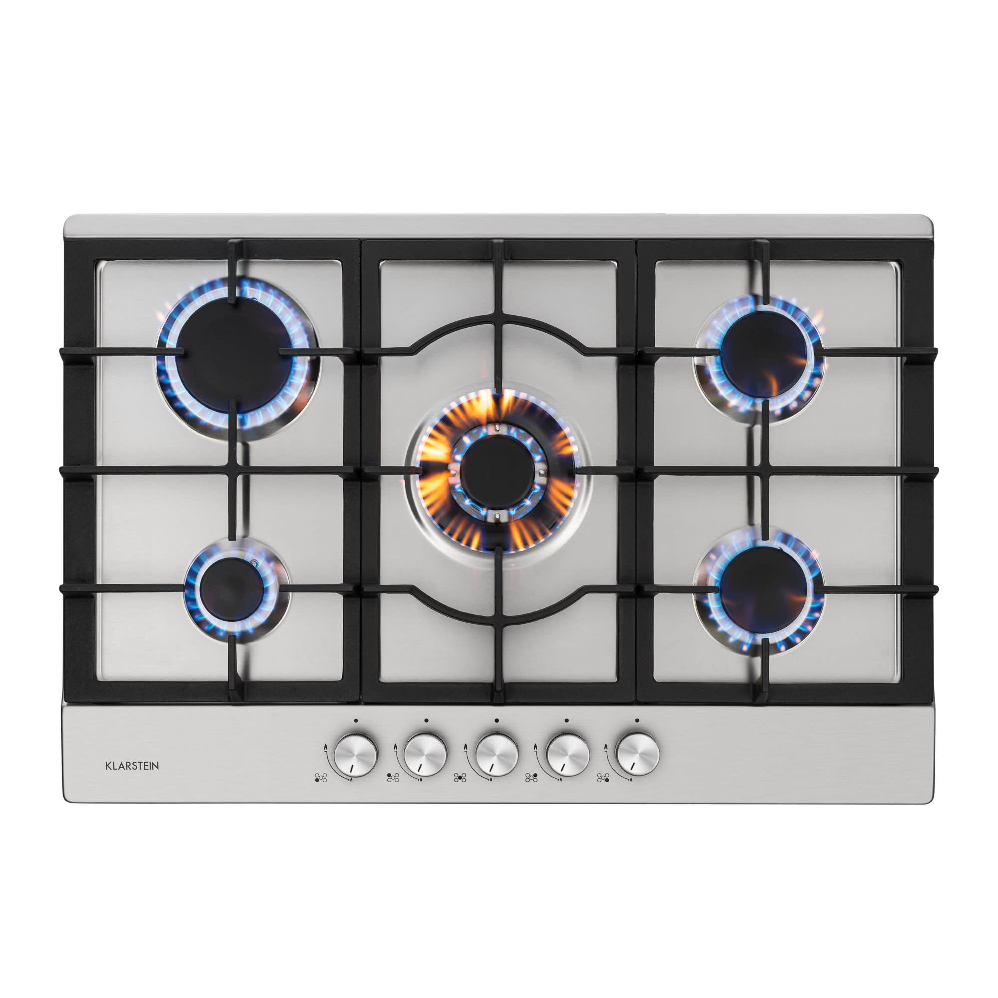 Klarstein Ignito 5 Zonen, plinska ploča za kuhanje, 5 Sabaf plamenika, nehrđajući čelik, srebrna