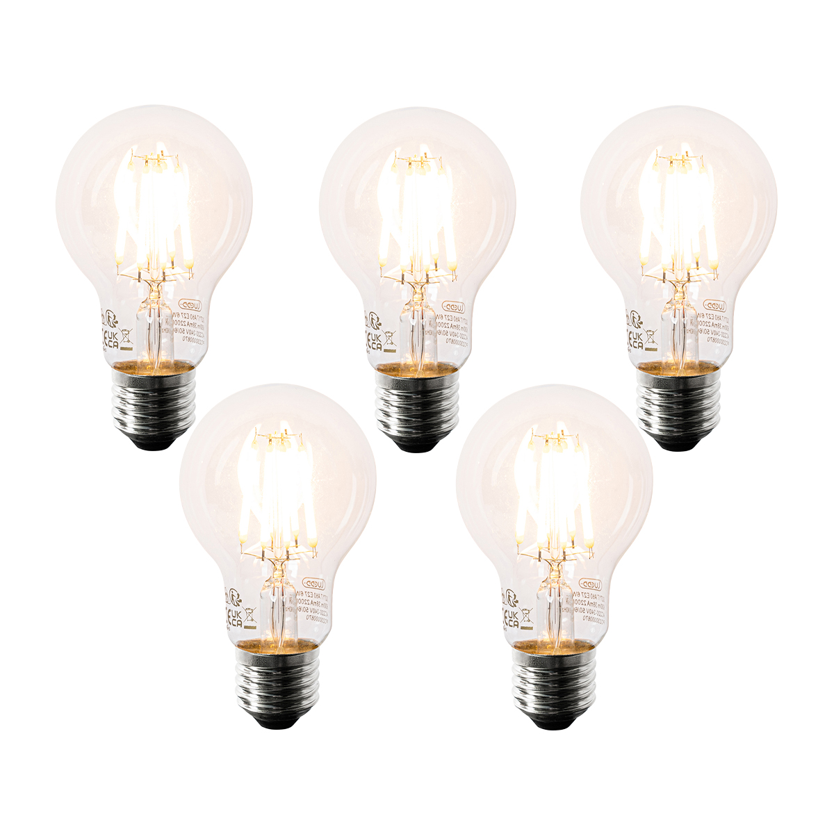 Set od 5 LED žarulja E27 A60 prozirne 6W 630lm 2200K