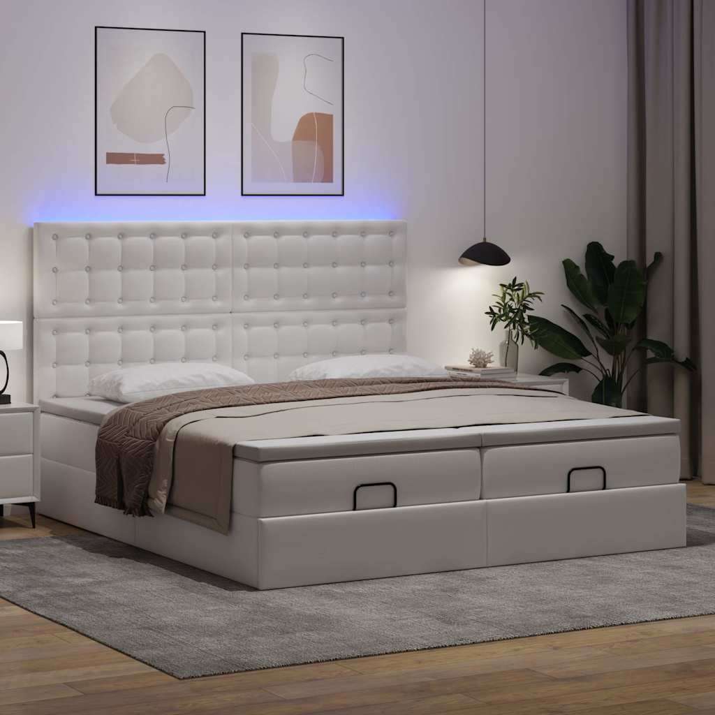 Okvir kreveta s madracima čisto bijela 200x200cm umjetna koža