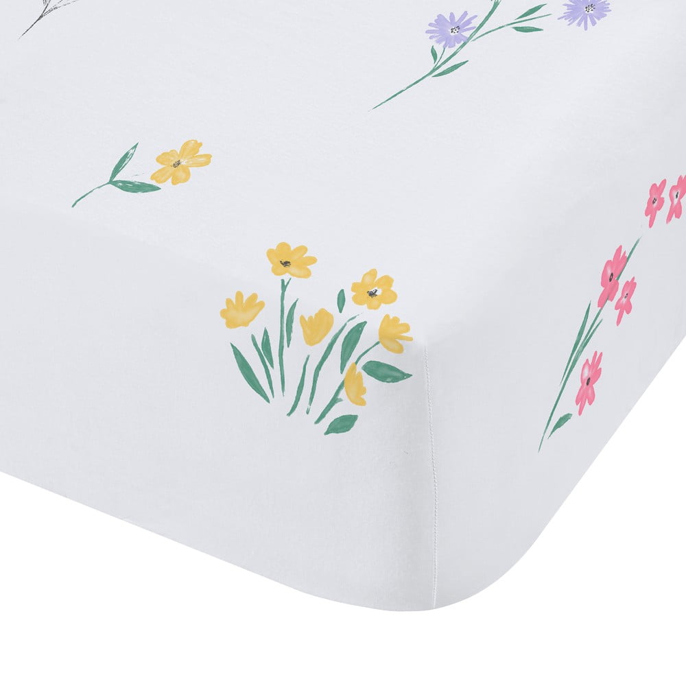 Bijela dječja plahta s gumom za krevet za jednu osobu 90x190 cm Bunny Tails Ditsy Flowers – Catherine Lansfield