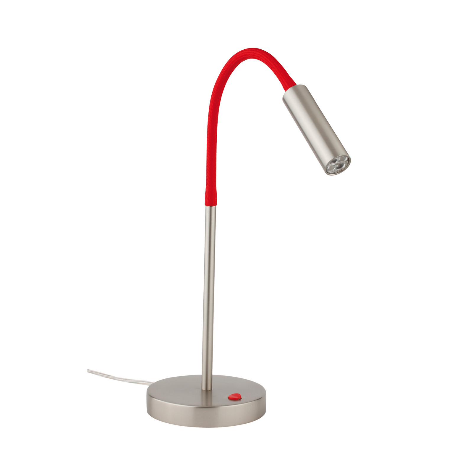 Rocco LED stolna lampa, mat nikal, savitljiva ruka crvena