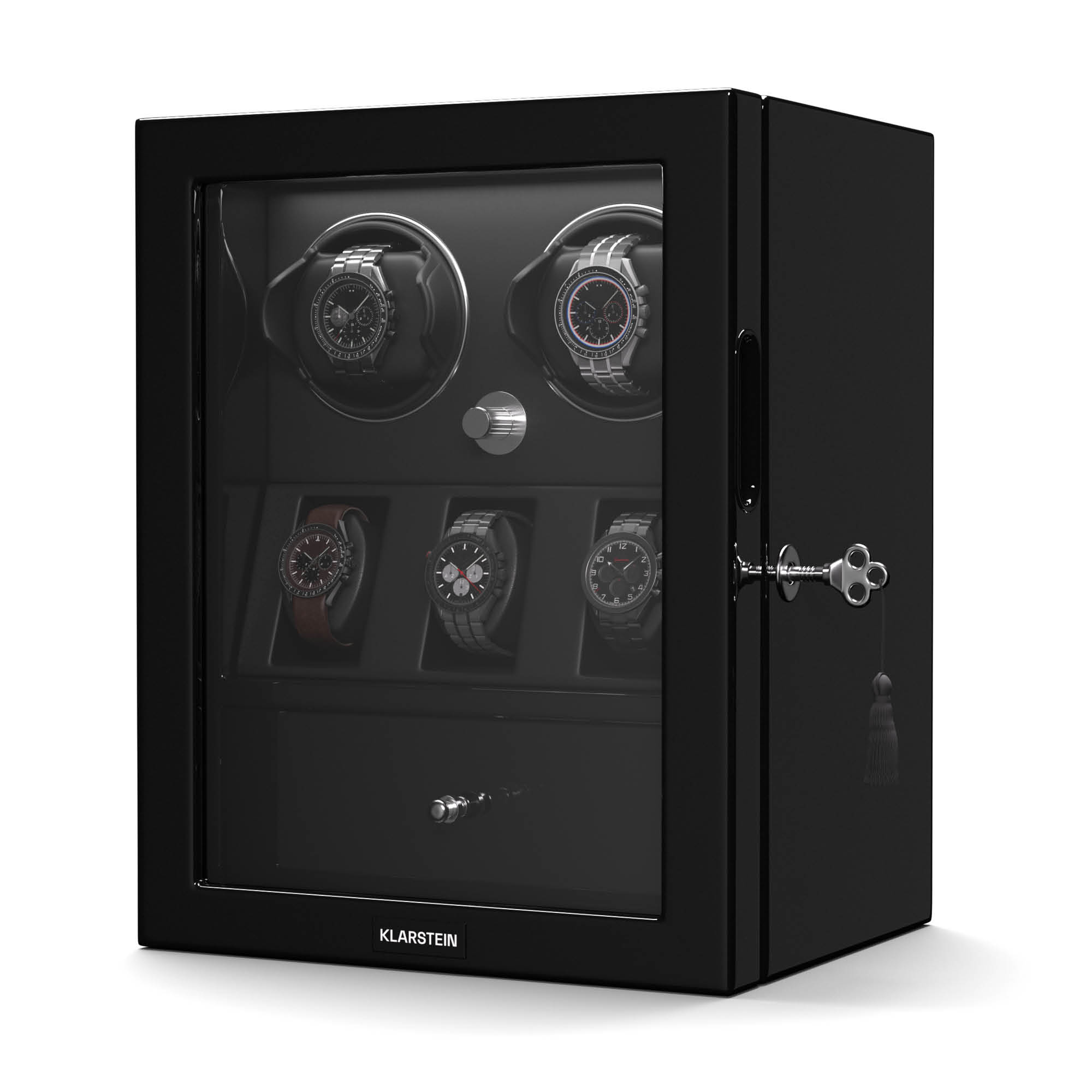 Klarstein ChronoVault navijač satova, 2+3 sata, veganski materijal, visoki sjaj, 4 režima, Mabuchi motor, LED, utičnica