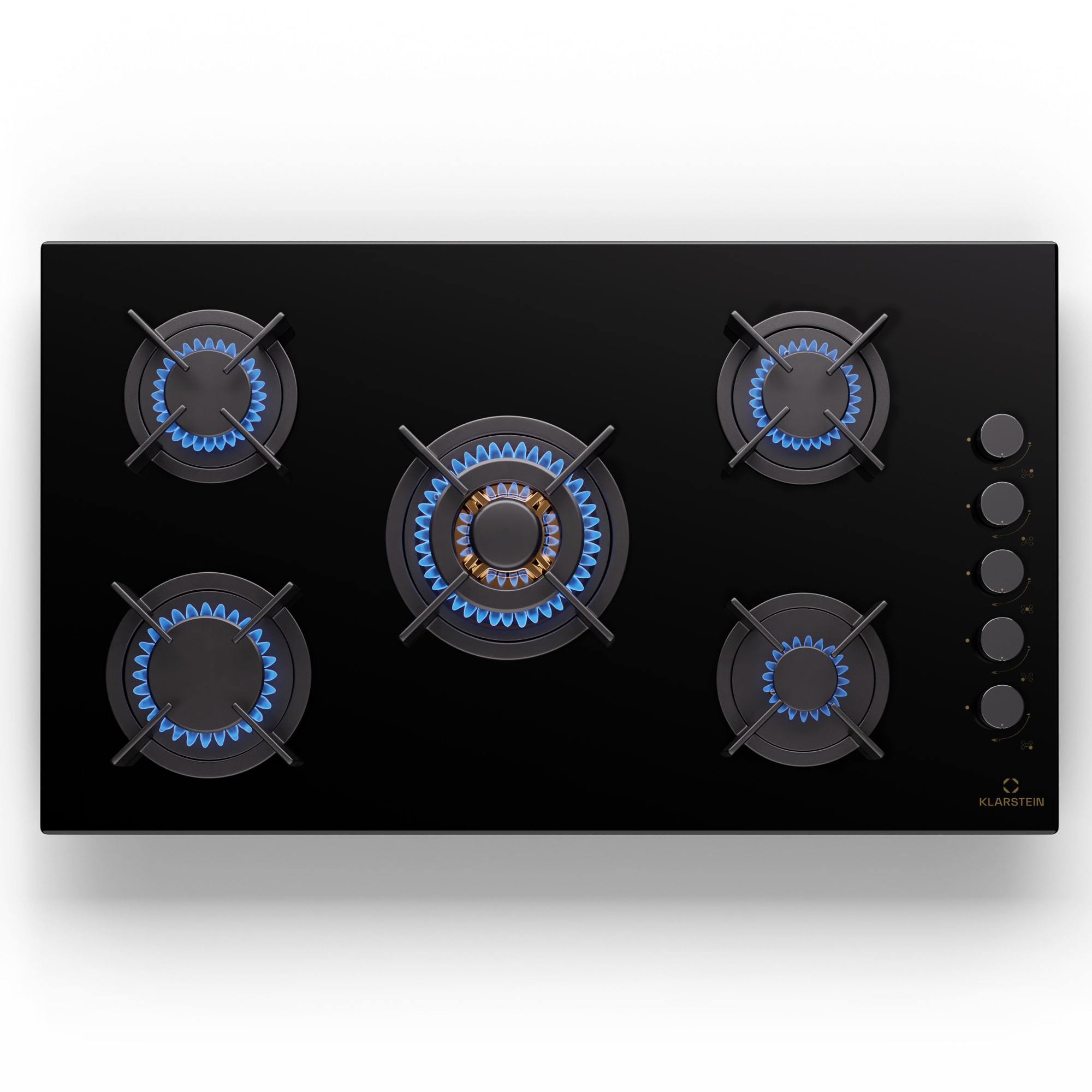 Klarstein Goldflame 5, plinska ploča za kuhanje, samostalna, 5 plamenika, bočna kontrola, plin/propan, staklokeramika, crna