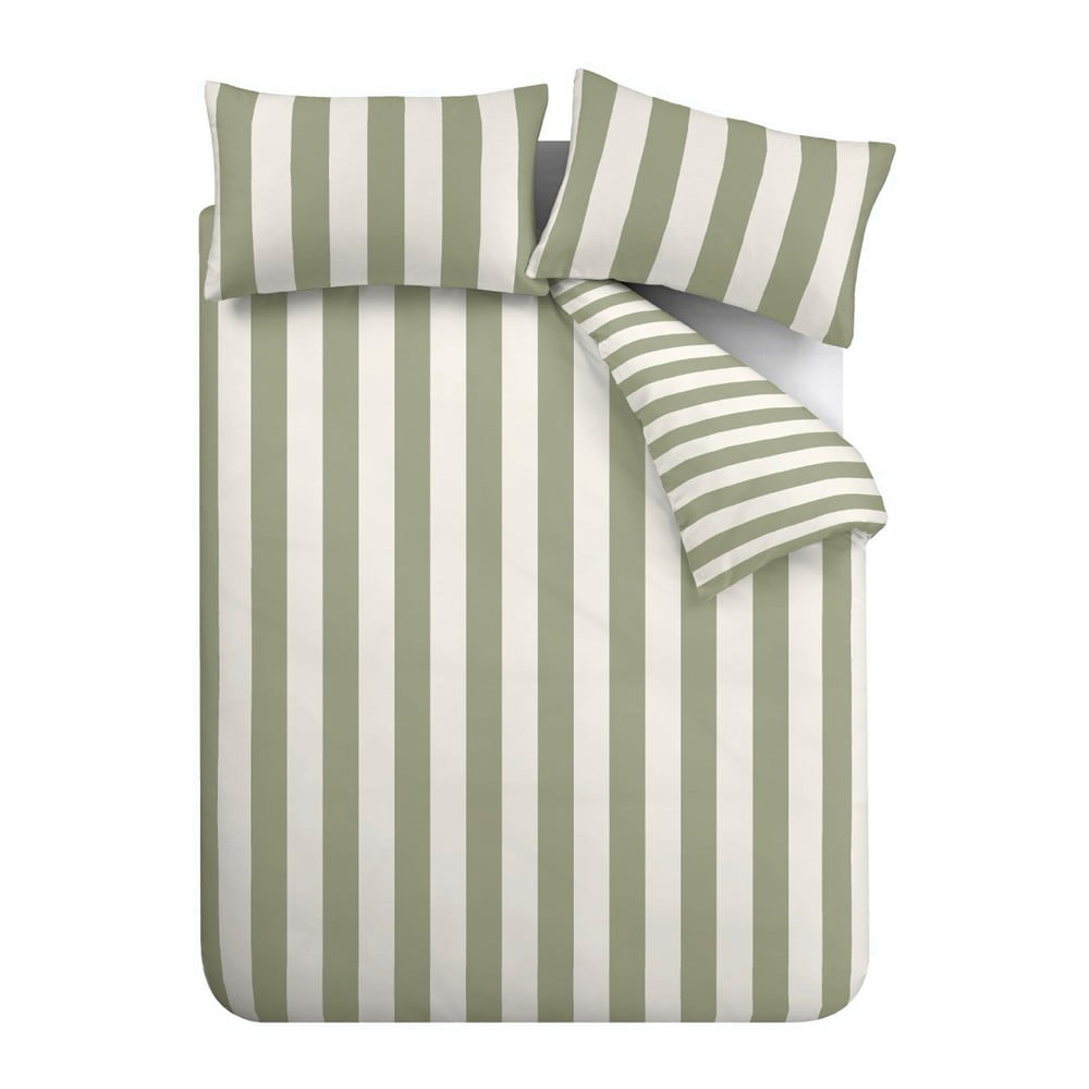 Zelena/krem posteljina za bračni krevet/za produženi krevet 230x220 cm Cove Stripe – Catherine Lansfield