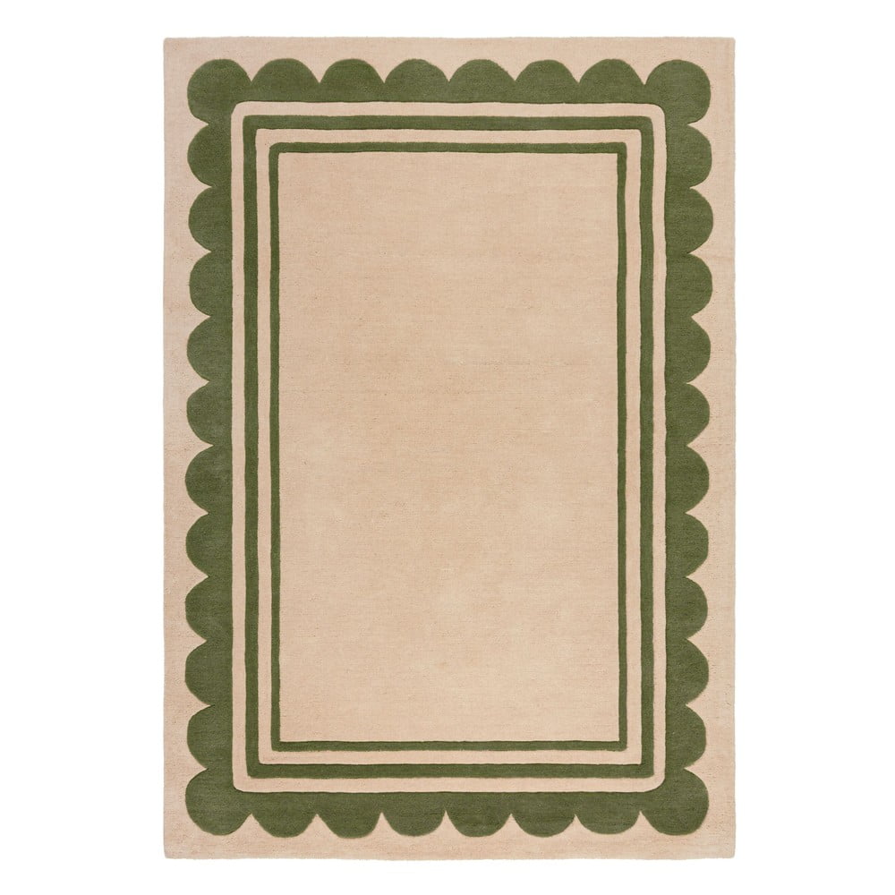 Zeleni/u prirodnoj boji ručno rađen vunen tepih 120x170 cm Lois Scallop – Flair Rugs
