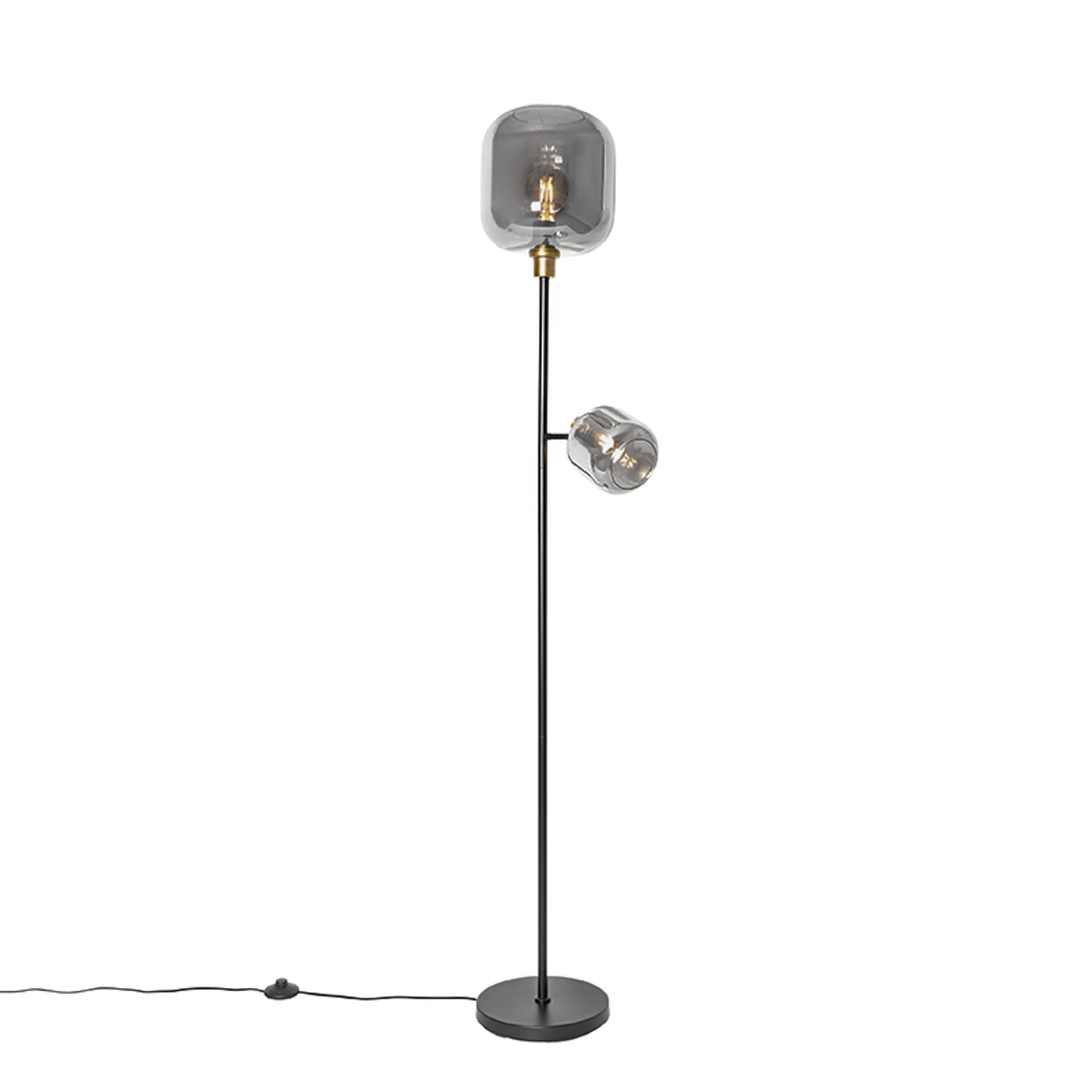 Podna lampa crna sa zlatom s dimnim staklom 2-svjetla - Zuzanna