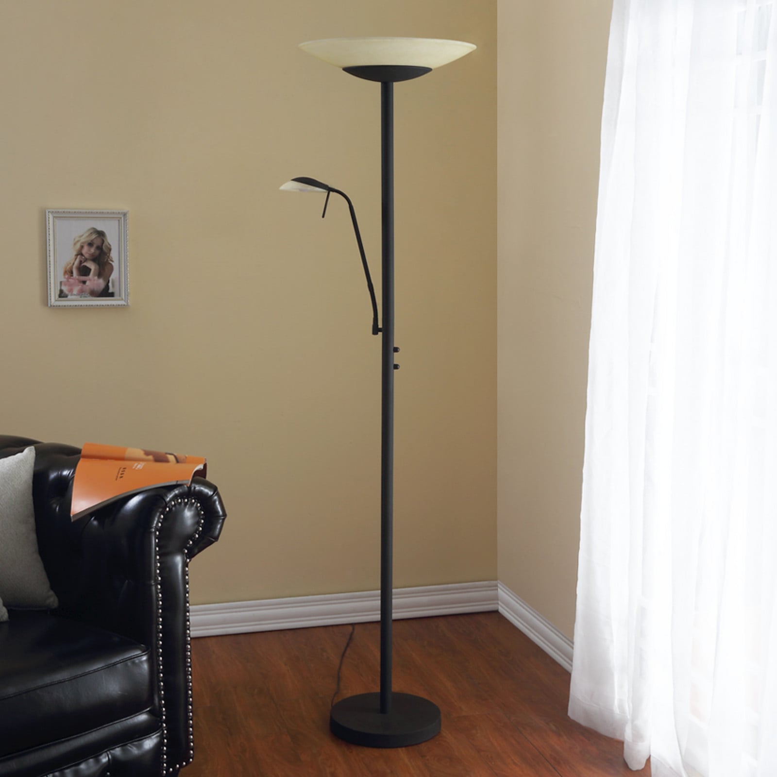 Ragna LED podna lampa sa svjetlom za čitanje, starinska crna