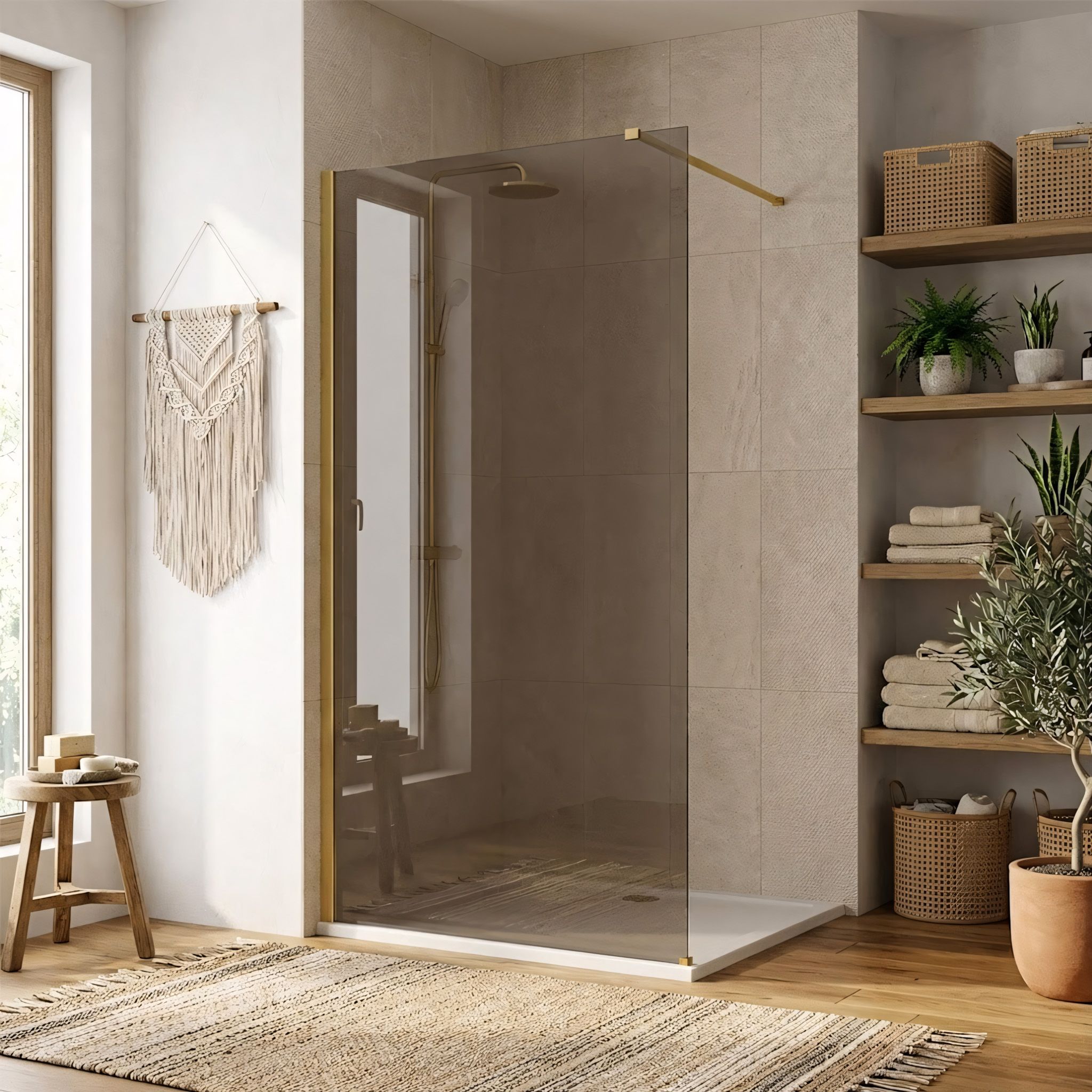 Tuš zaslon Rea Flexi Brown / Brush Gold 90