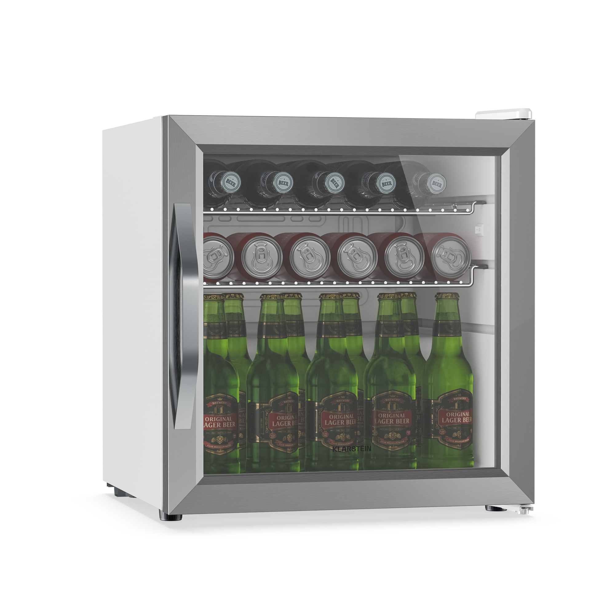 Klarstein Hladnjak za pića Beersafe s vratima od zrcalnog stakla | 44 x 48 cm | Unutarnje LED osvjetljenje | Srebrno-bijela