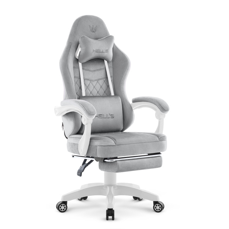 Siva fotelja od velura s osloncem za noge HELLS CHAIR HC-1015
