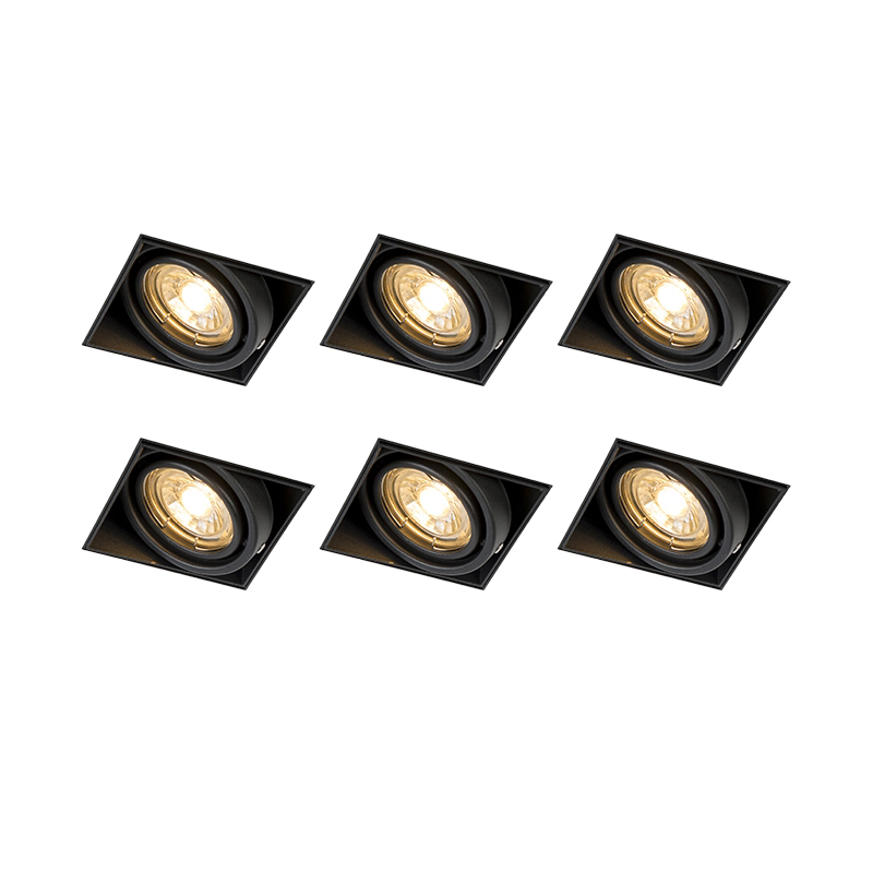 Set od 6 ugrađenih reflektora crni GU10 nagibni bez okvira - Oneon