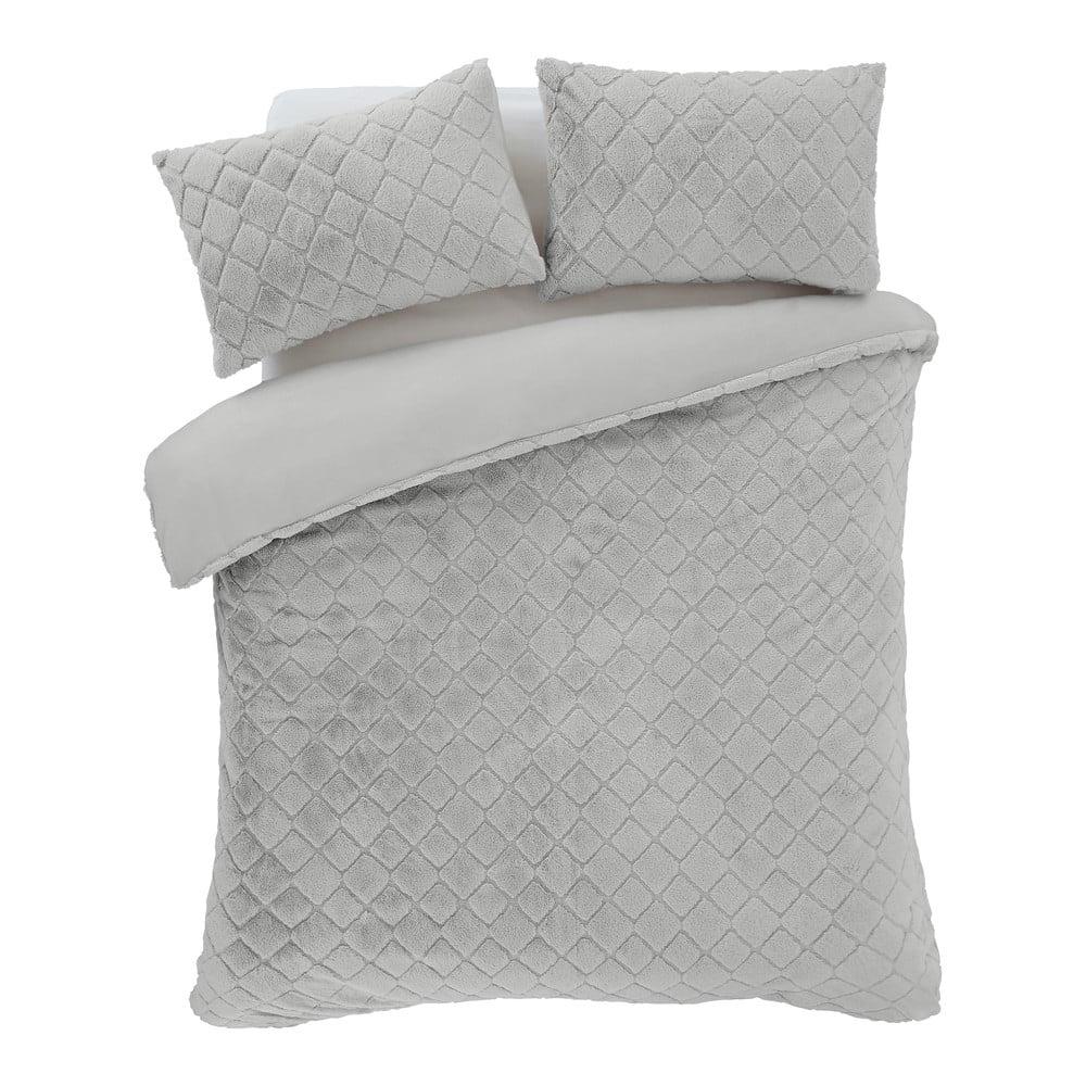 Siva posteljina za bračni krevet/za produženi krevet od mikropliša 230x220 cm Cosy Diamond – Catherine Lansfield