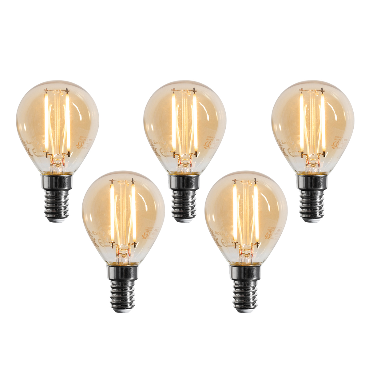 Set od 5 E14 prigušivih LED žarulja G45 zlatne 4W 330 lm 2100K