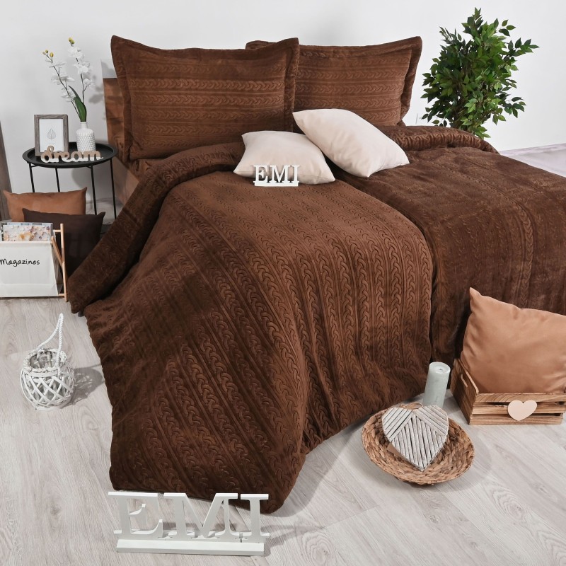 Posteljina od mikropliša Banu smeđe EMI, Standardni krevet za jednu osobu uključuje 1x 140x200 + 1x 70x90