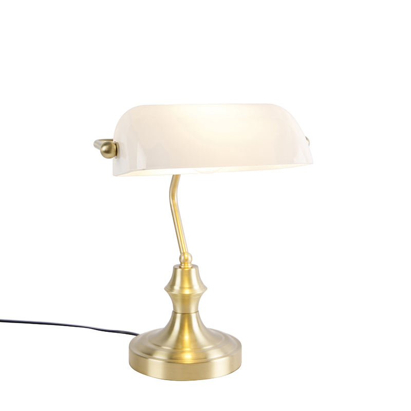 Klasična stolna lampa zlatna s opalskim staklom - Banker