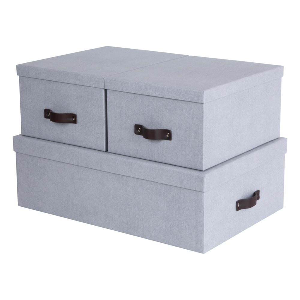 Svijetlo sive kartonske kutije za pohranu u setu  3 kom s poklopcem 31x47x15 cm Inge – Bigso Box of Sweden