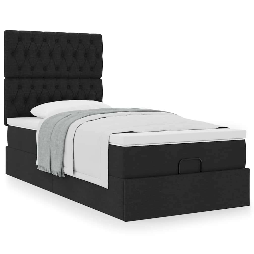 Otomanski okvir kreveta s madraca crni 90x190cm od tkanine