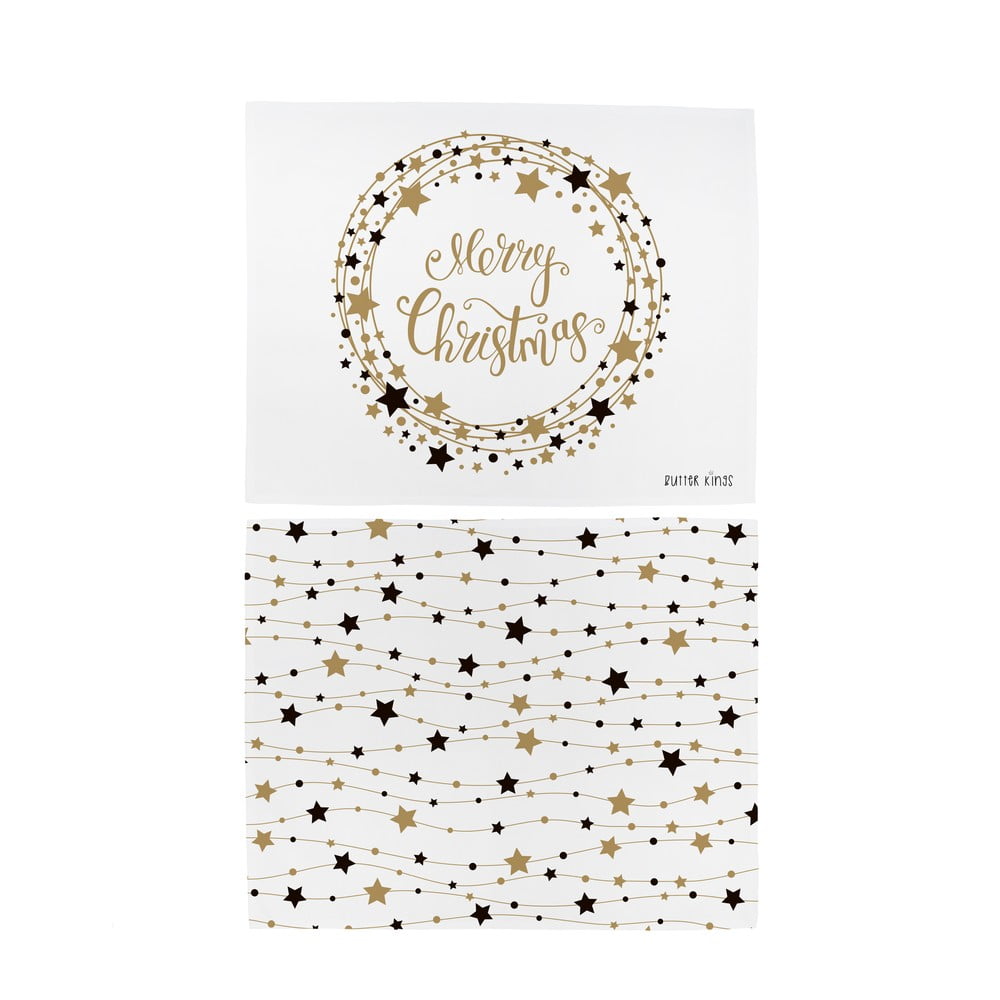 Set 2 pamučne podloge s božićnim motivom Butter Kings Stars Wreath, 45 x 35 cm
