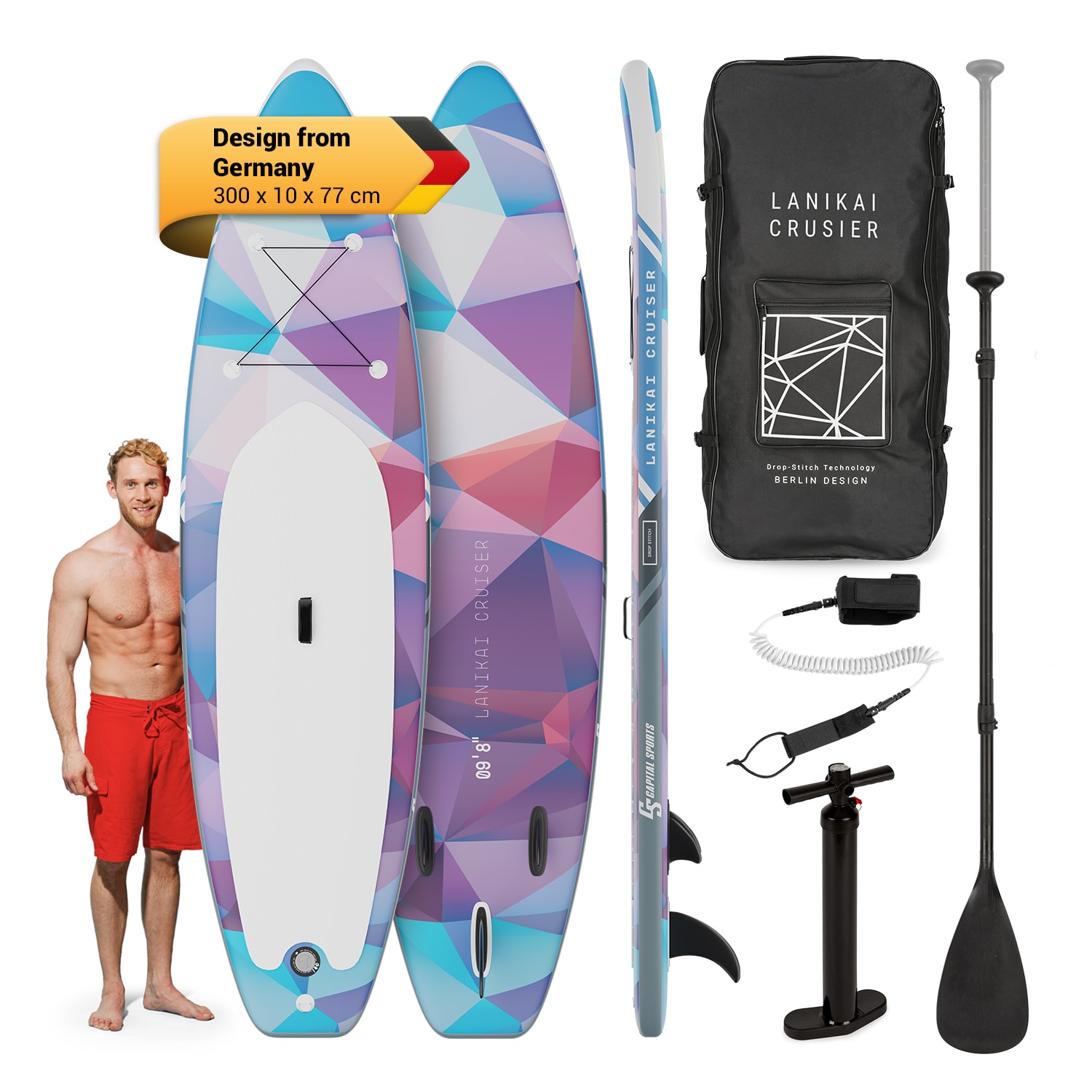 Capital Sports Lanikai Cruiser 9.8, daska za veslanje na napuhavanje, set sa SUP daskom, 305 × 77 × 10