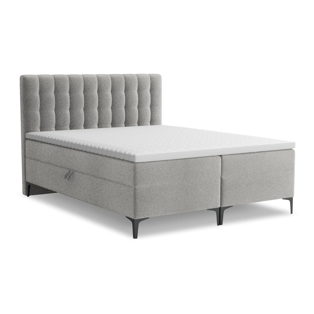 Svijetlo sivi boxspring krevet s prostorom za odlaganje 160x200 cm Puhala – Makamii