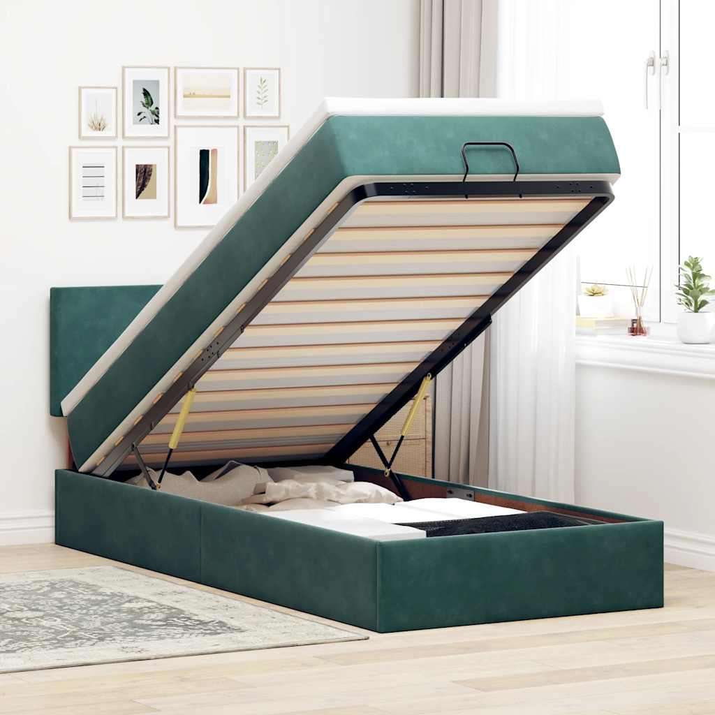 Okvir kreveta s madraca tamnozeleni 90x200cm baršunasti