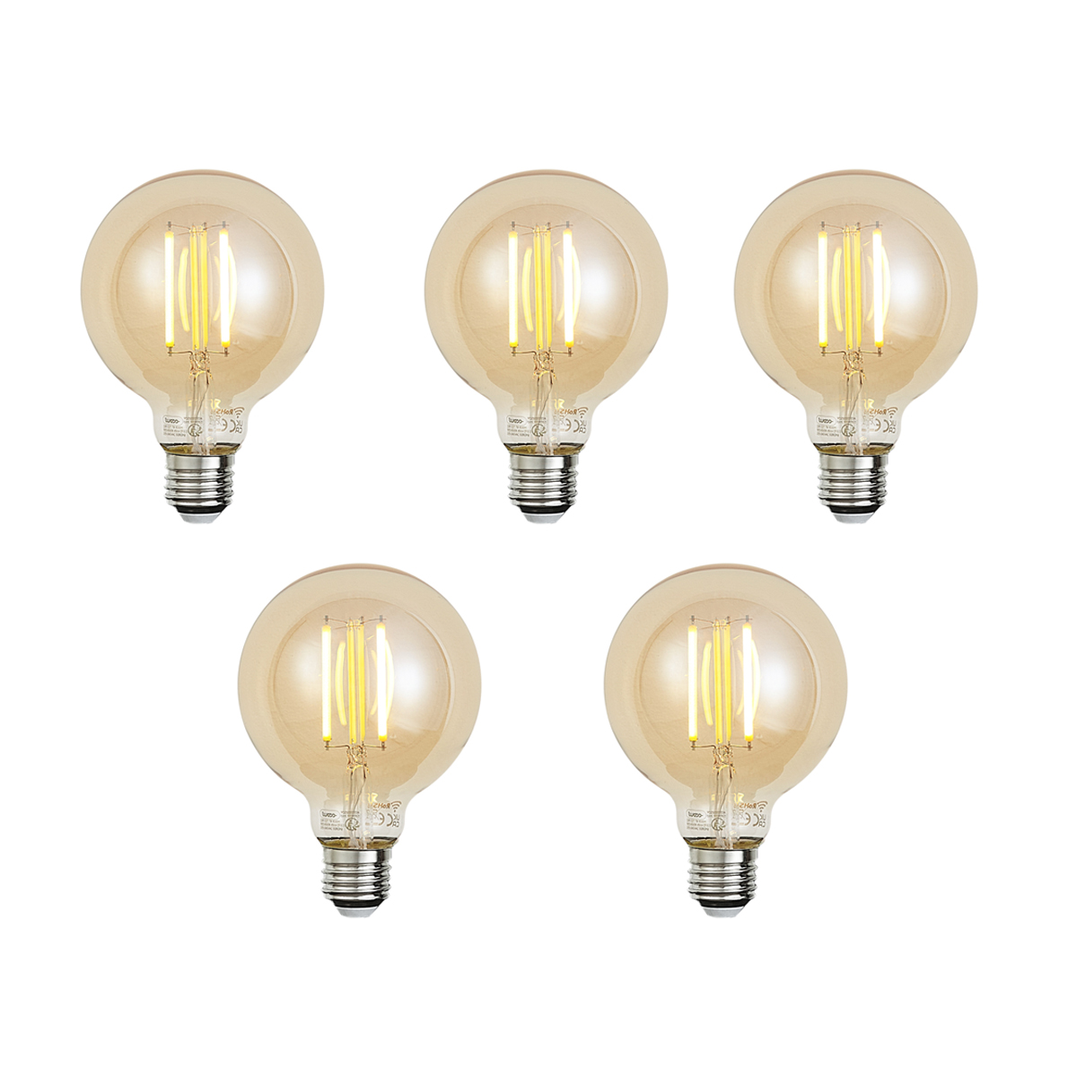 Set od 5 pametnih E27 prigušivih LED žarulja G95 zlatne 7W 806 lm 1800-6500K