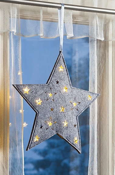 Božićna zvijezda od filca s 12 LED svjetla-siva
