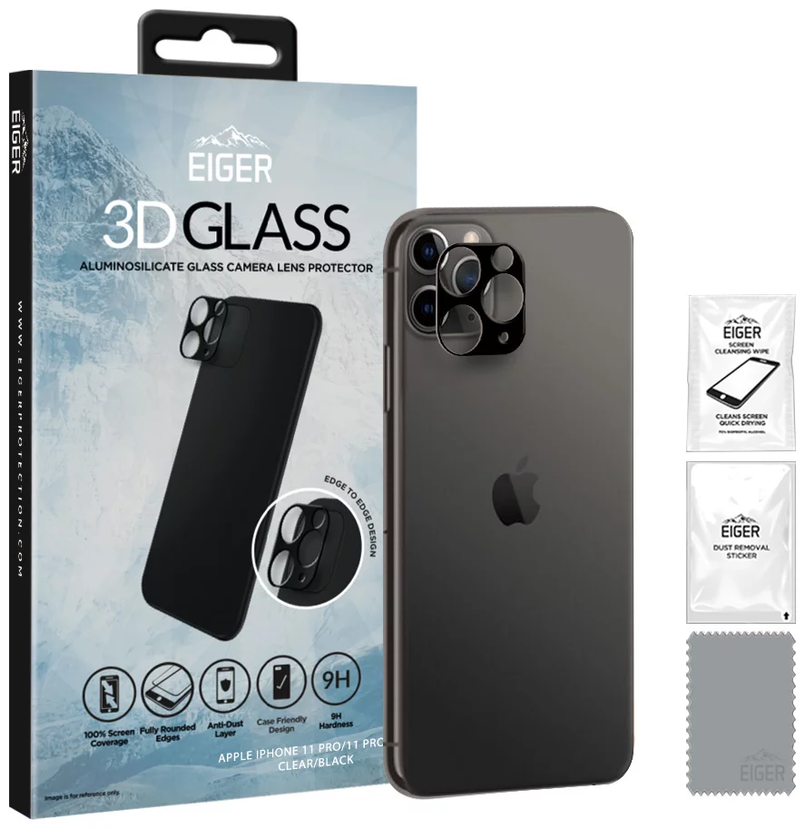 Zaštitno staklo Eiger 3D GLASS Camera Lens Protector for Apple iPhone 11 Pro/11 Pro Max in Clear/Black (EGSP00664)
