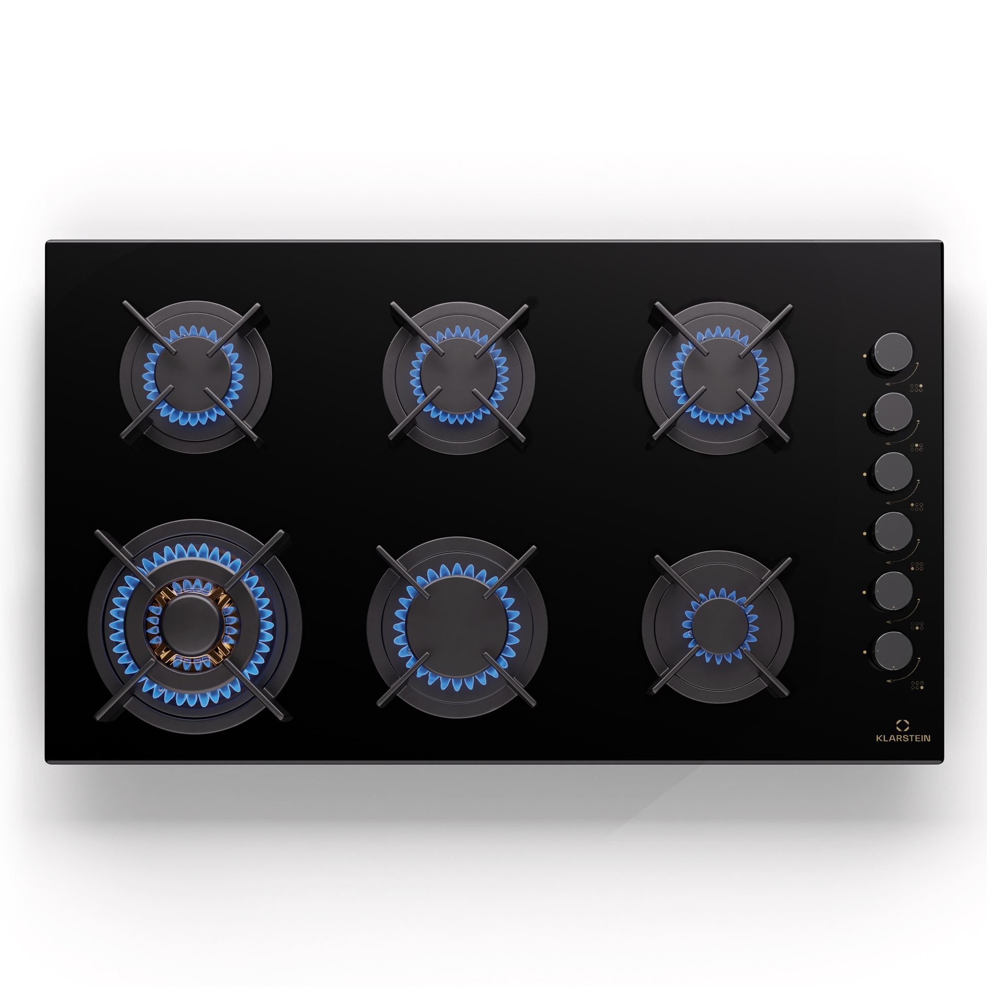 Klarstein Goldflame 6, plinska ploča za kuhanje, samostalna, 6 plamenika, bočna kontrola, plin/propan, staklokeramika, crna