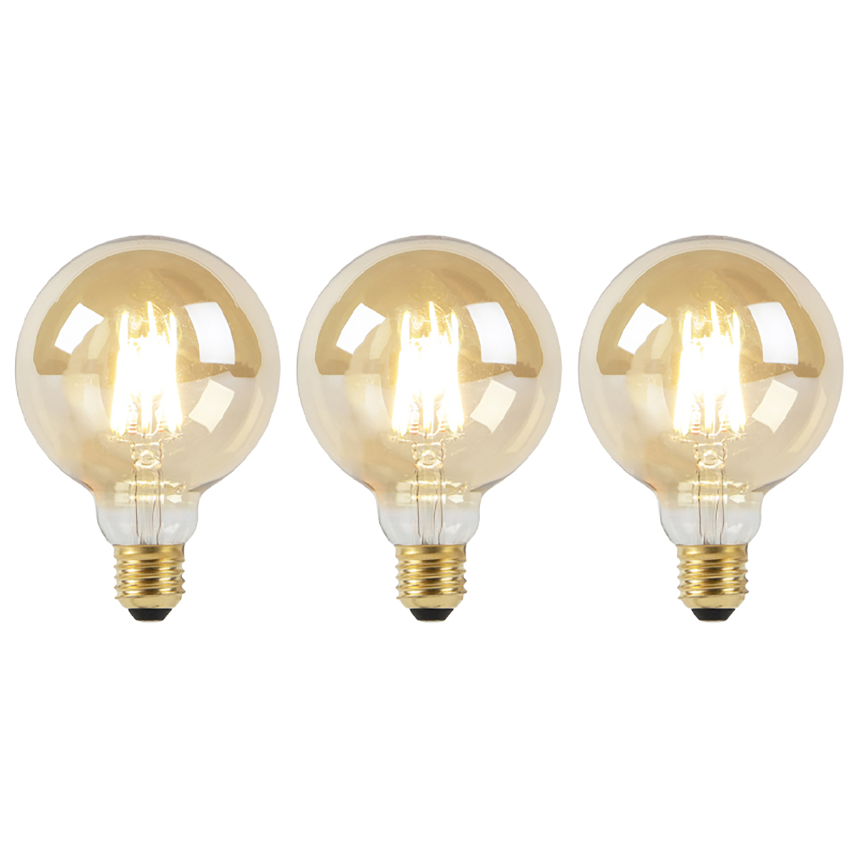 Set od 3 LED žarulja E27 Dim to Warm G95 zlatne 8W 806lm 2000-2700K