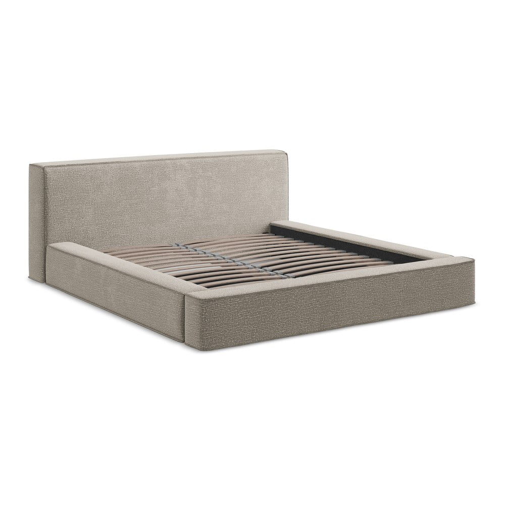 Taupe tapecirani bračni krevet s prostorom za odlaganje i okvirom od letvica 180x200 cm Noho - Makamii