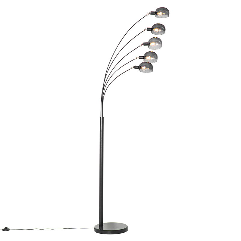 Dizajnerska podna lampa crna s dimnim staklom 5 svjetala - Sixties Marmo